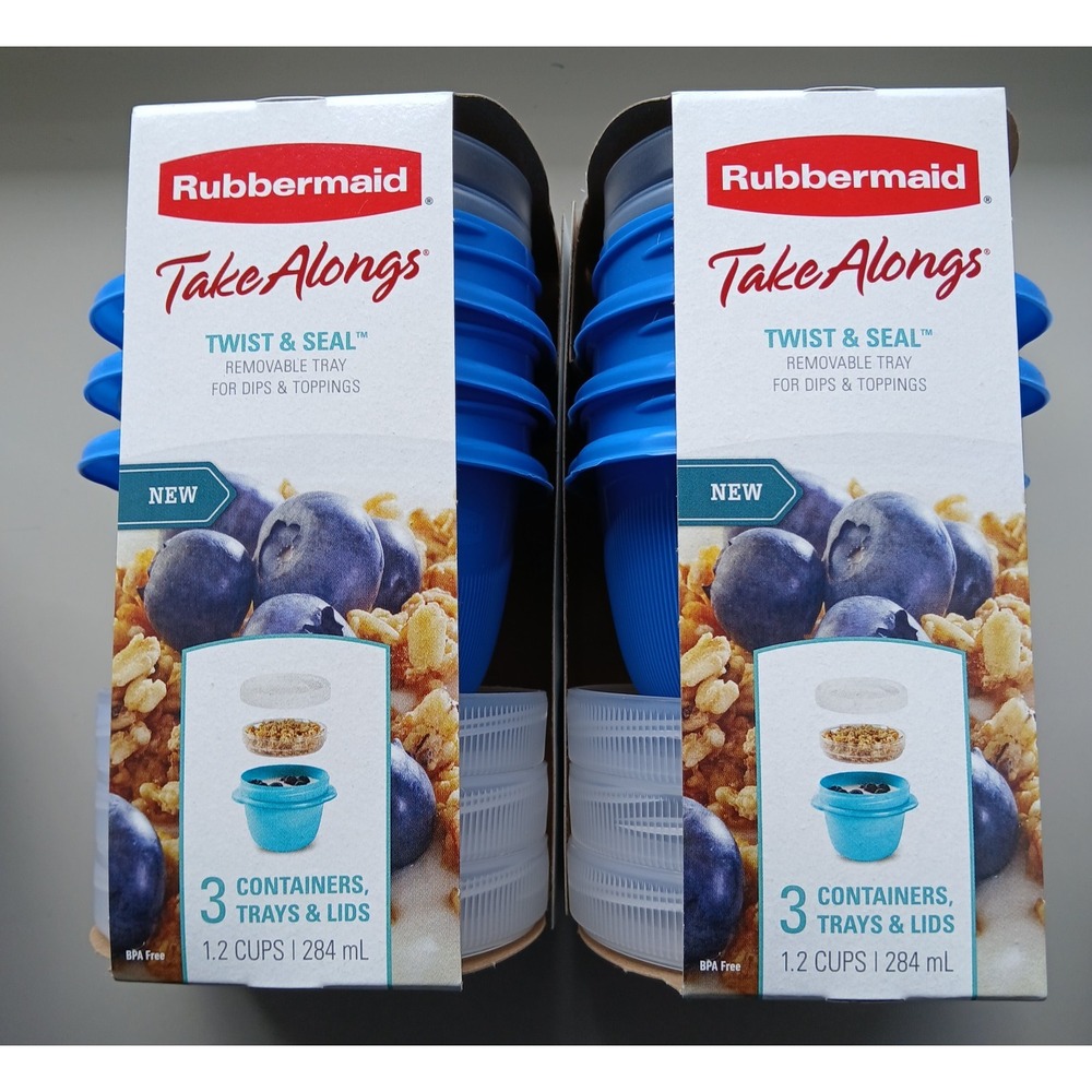 New Rubbermaid Take Alongs Twist & Seal Food Storage Containers Set Of 6 Blue